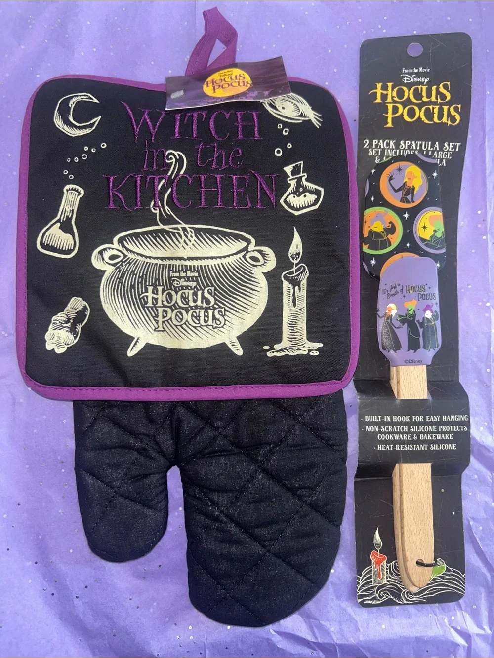 Hocus Pocus Oven Mitt and Pot Holder & 2 pack Spatula Set